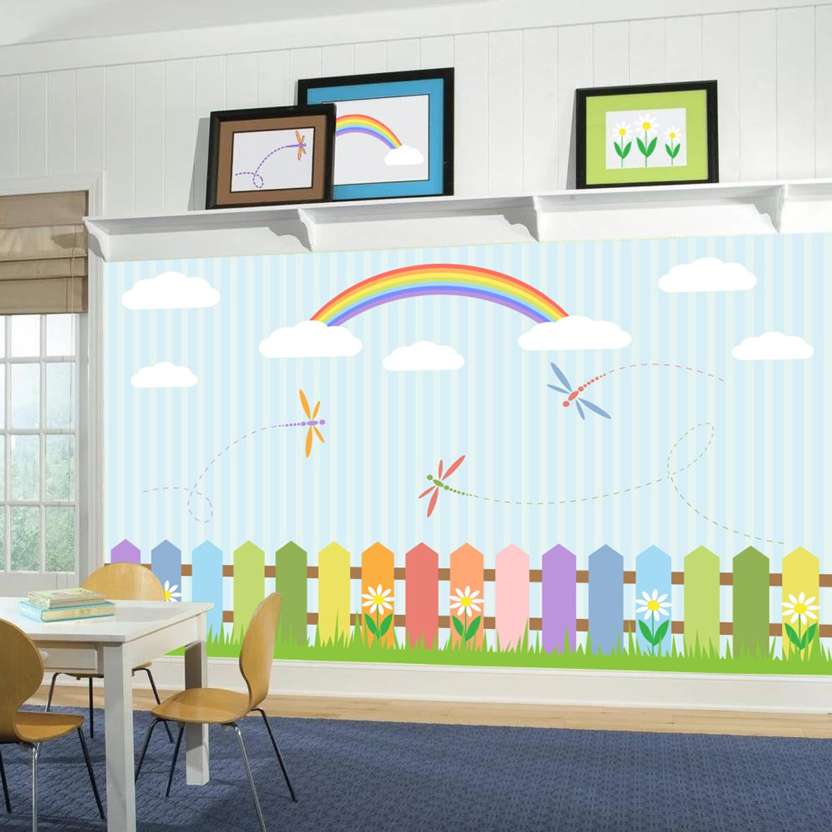 Nursery Wall Mural - Rainbow Fence Garden