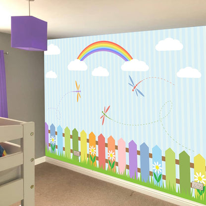 Nursery Wall Mural - Rainbow Fence Garden