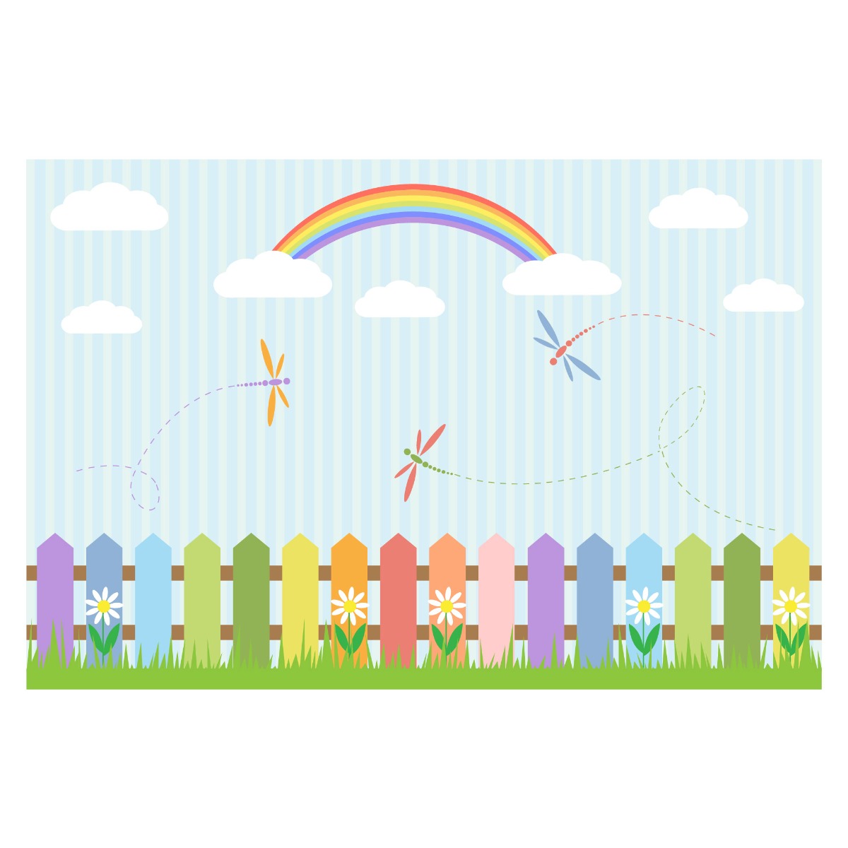 Nursery Wall Mural - Rainbow Fence Garden