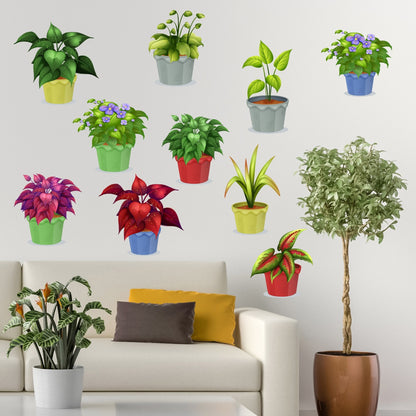 Plant Wall Sticker - Set of 10 Potted Plants Wall Decal Art Nature