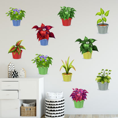 Plant Wall Sticker - Set of 10 Potted Plants Wall Decal Art Nature