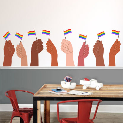 Rainbow Wall Sticker - Set of Hands Waving Rainbow Pride Flags