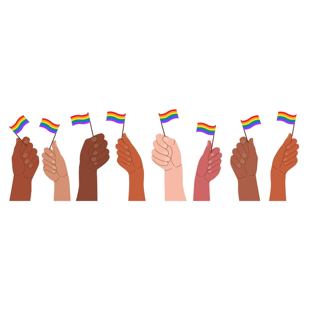 Rainbow Wall Sticker - Set of Hands Waving Rainbow Pride Flags