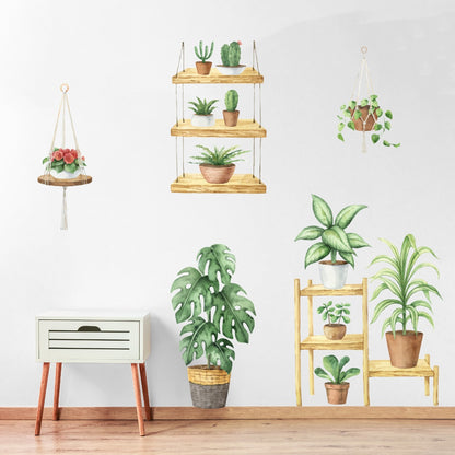 Plant Wall Sticker - Set of Watercolour Plants on Shelves and Hanging Wall Decals Nature Wall Art