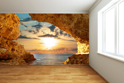 Sunset Through Coastline Cave Wall Mural