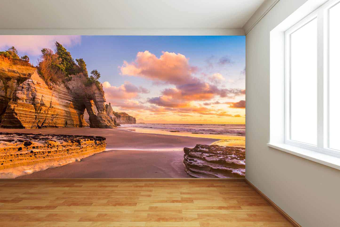 Rocky Beach Coast and Sunset Wall Mural