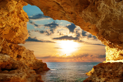 Sunset Through Coastline Cave Wall Mural