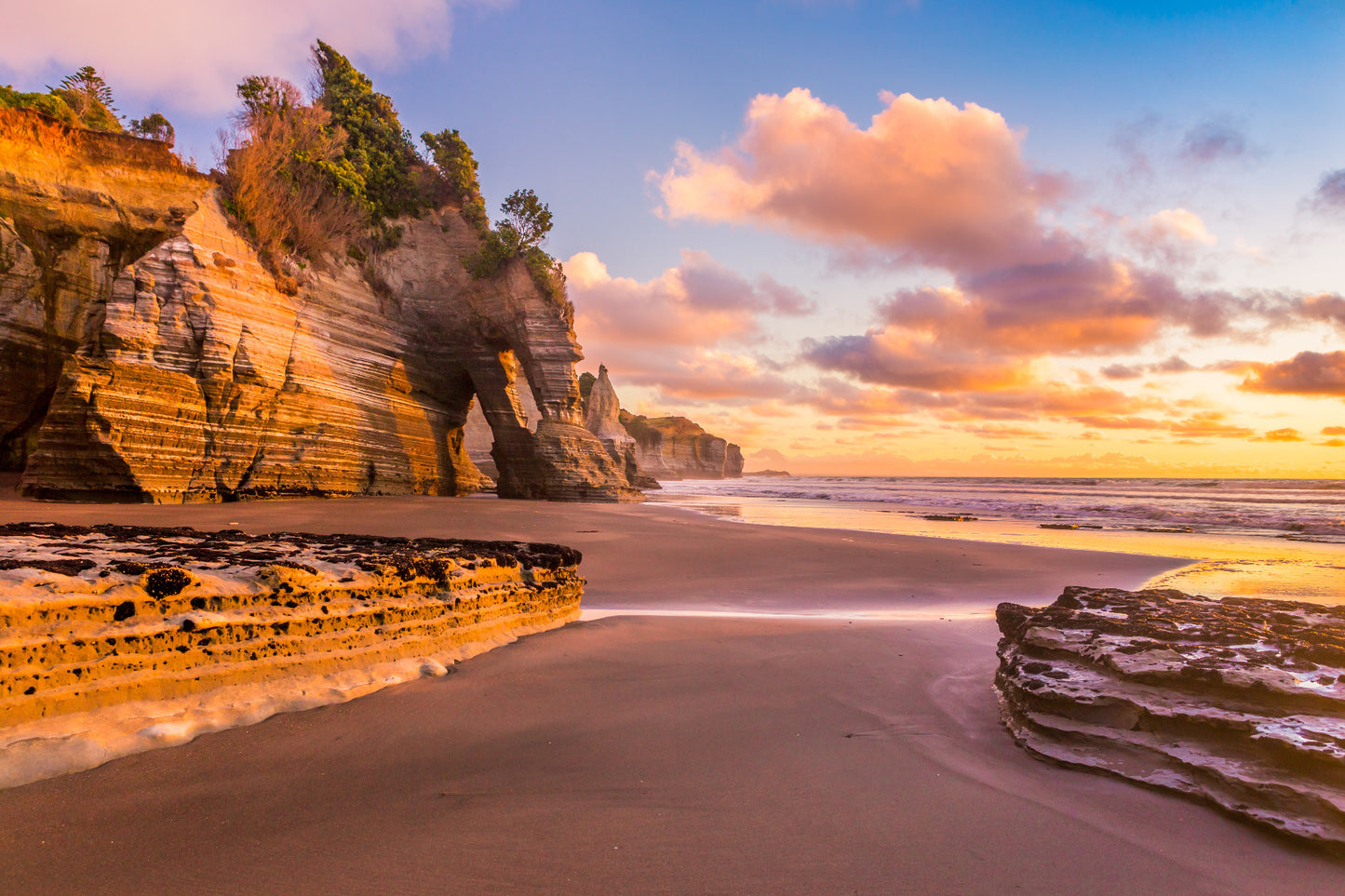 Rocky Beach Coast and Sunset Wall Mural