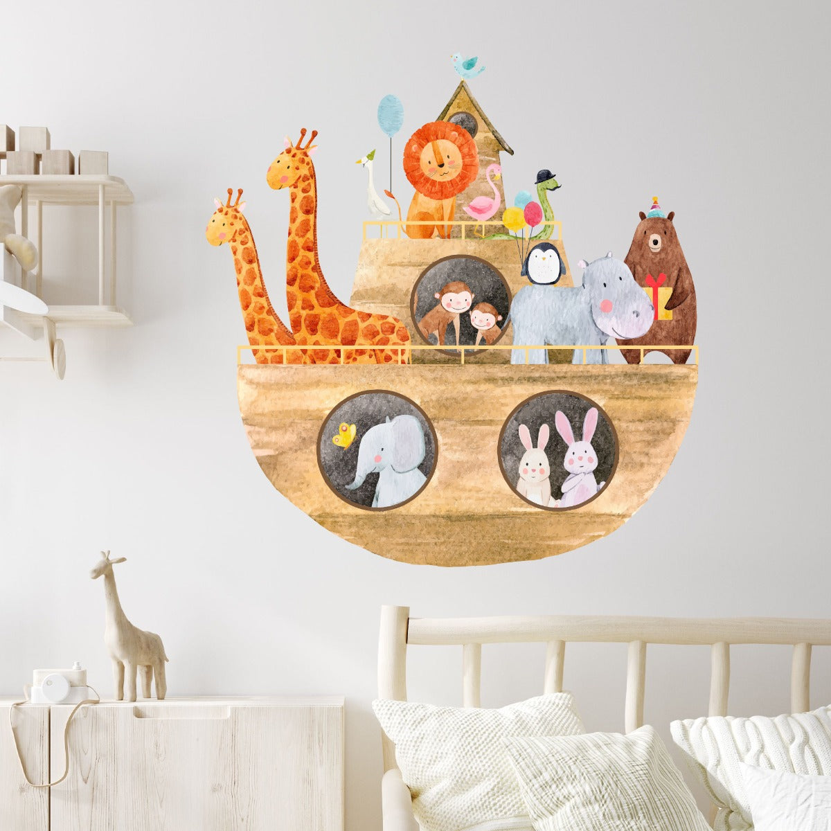 Nursery Wall Sticker - Watercolour Noah's Ark Animal Wall Decal Baby ...