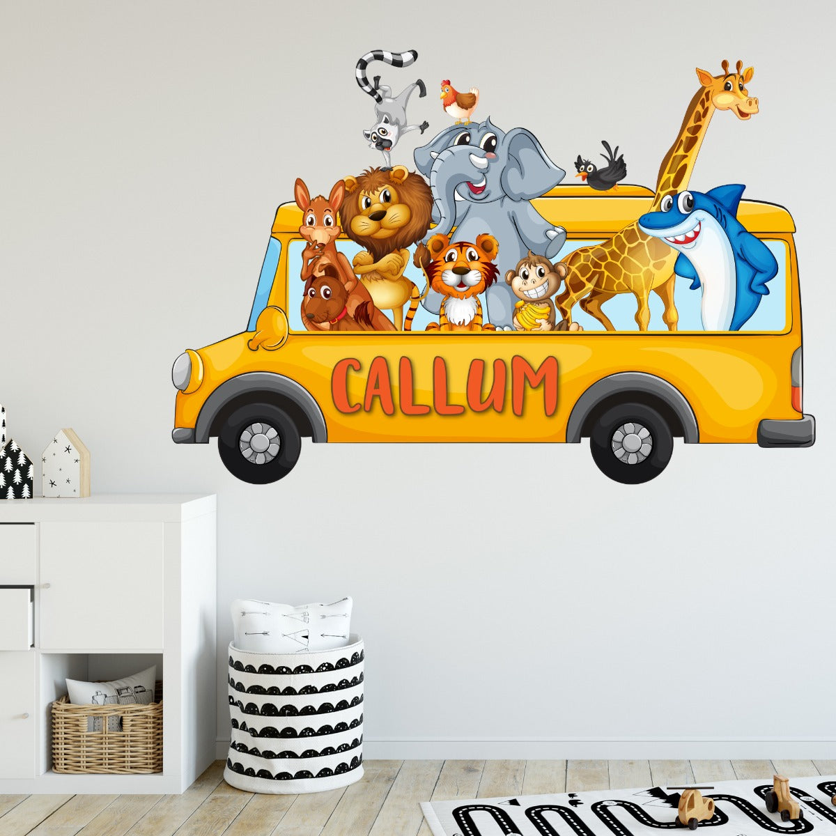 Kids Wall Sticker - Personalised Name Animal Bus